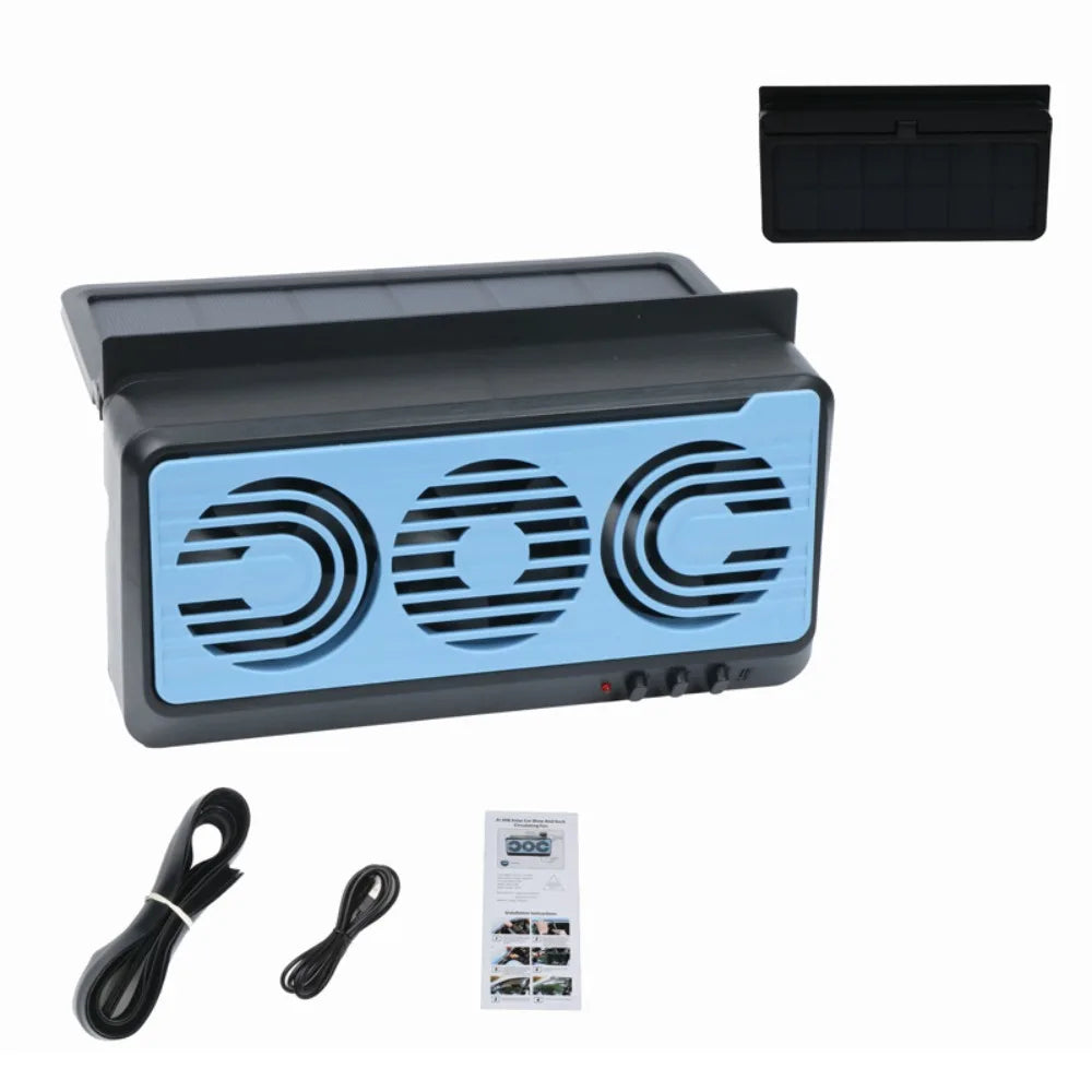 3 Fans Design Auto Window Cooler Solar Powered Promoting Air Zpaxo Black