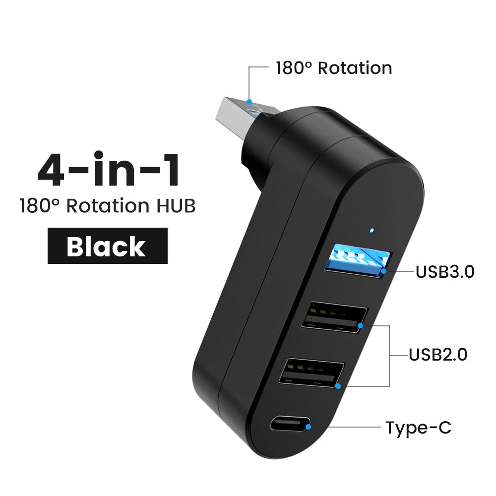1 USB 3 0 Hub 180 Degree Rotation Port Multi C 2 Splitter Power Zpaxo Black