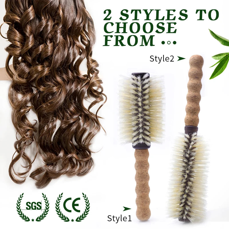 BOOMSLIFE Personalized Name Cork handle Round Barrel Hair Comb For Curling Boar Bristles Round Hair Brush Roller Wooden Comb Zpaxo
