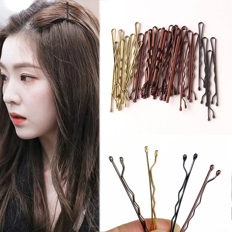 Women Black Hair Clip Metal U-shaped Bobby Pins Wavy Hairpin Barrette