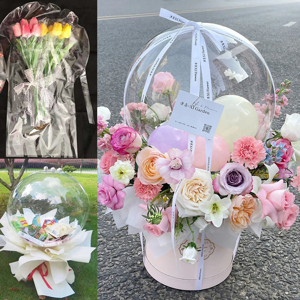 5 10 Large Wide Neck Transparent Bubble Bobo Balloons Flower Bouquet