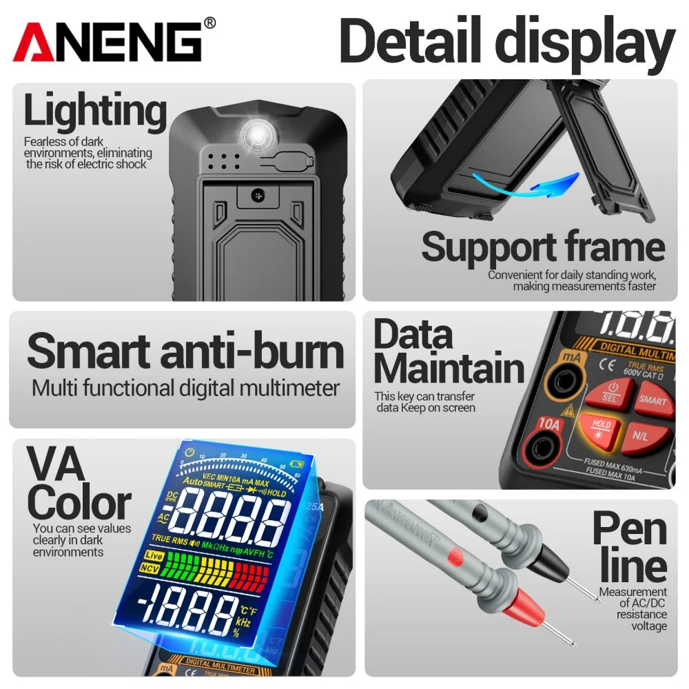 ANENG 625A Professional Multimeter Smart Anti-burn Tester AC DC