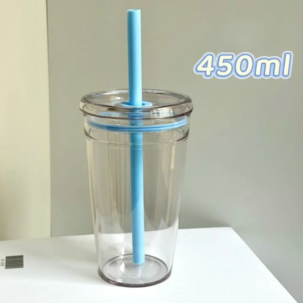 450ml Reusable Transparent Straw Cup – Car & Office Tumbler Reusable Straw Cup Zpaxo Blue