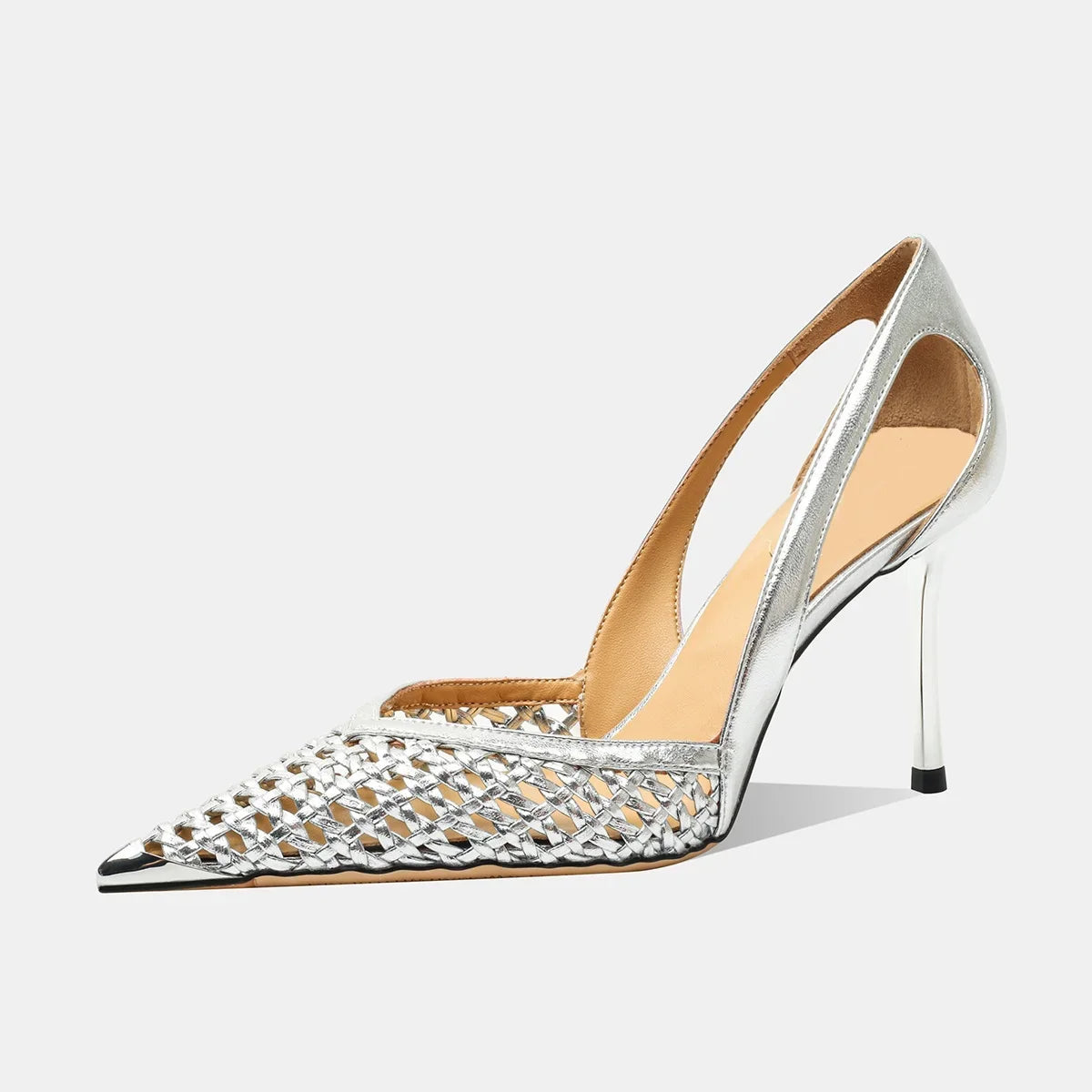 Women Heel Pumps Pointed Stiletto Heels Shoes Summer 2025 Luxury Zpaxo Silver 37