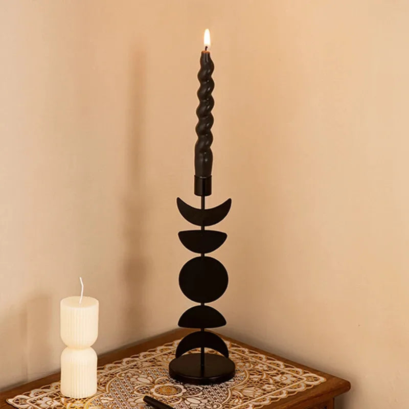 Nordic Wrought Iron Candle Holder Moon Star Design Romantic Tabletop