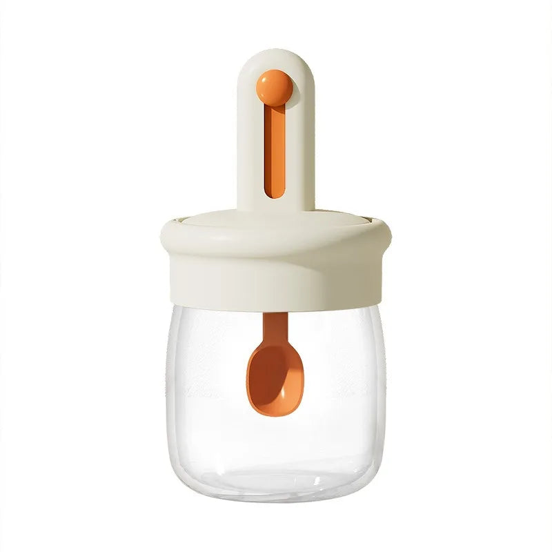 Glass Seasoning Jar with Retractable Spoon Lid | Sealed Salt Box Seasoning Jar Zpaxo