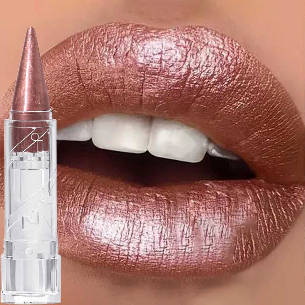 Pearlescent Brown Glitter Velvet Lipstick Metallic Waterproof Long Lasting Matte Shimmer Diamond Tapered Lip Stick Women Makeup Zpaxo 01