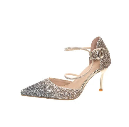 French Girl Gradient Heels 2025 Arrival Sequin Crystal Wedding Shoes