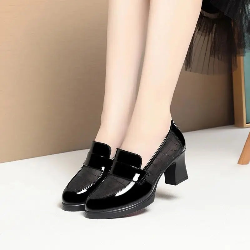 British Summer Single Shoes Heels Waterproof Platform Thick Heel Zpaxo