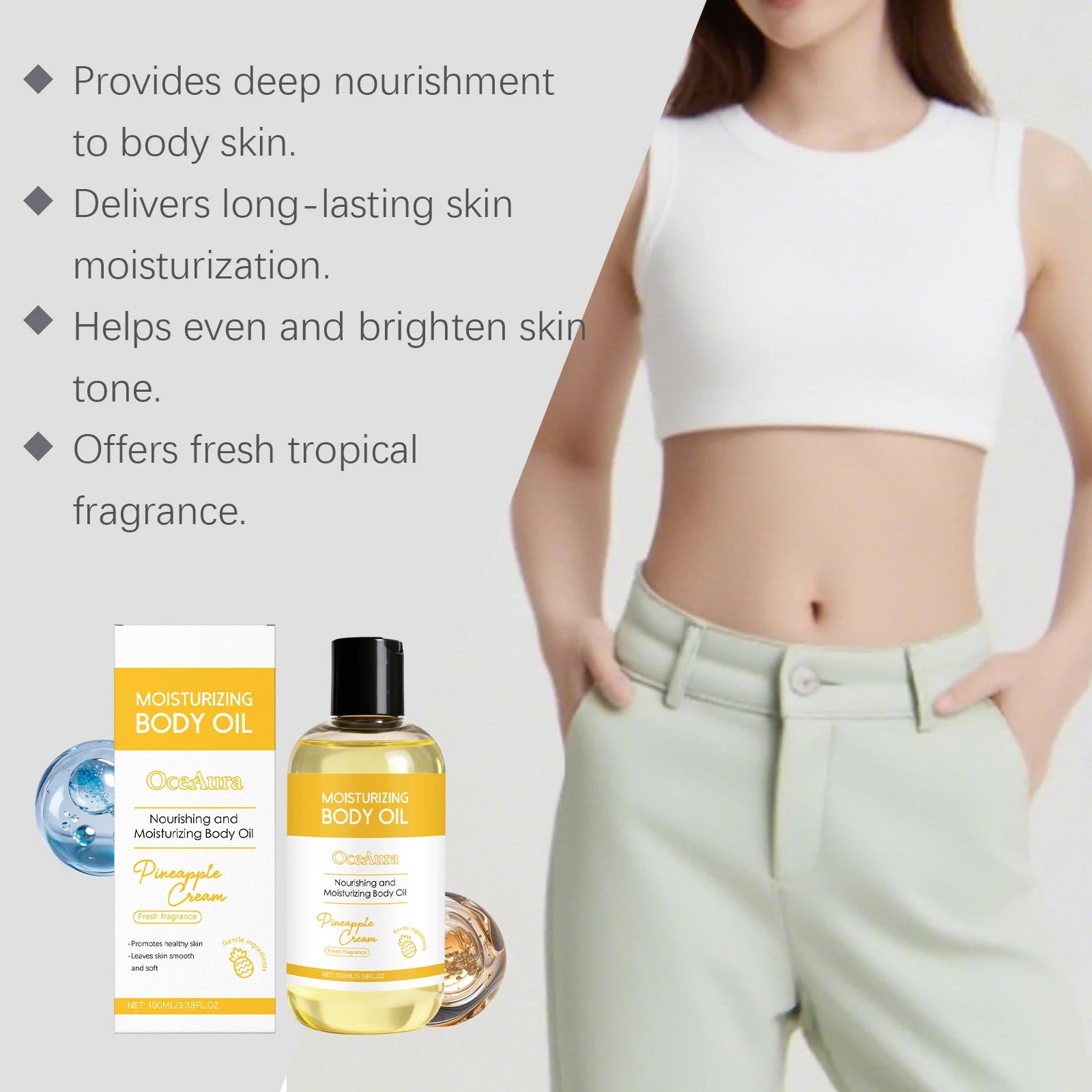 Pineapple Cream Body Oil 100ml Lightweight Hydrating Dry Skin Remedy Nourishing Moisturizer for All Skin Types Fast Absorbing Zpaxo