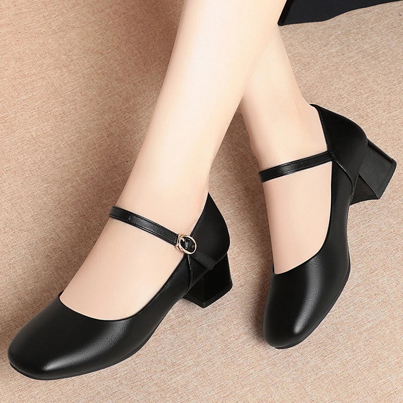 Soft Leather Work Shoes Women Black Sole Comfortable Working Thick Zpaxo