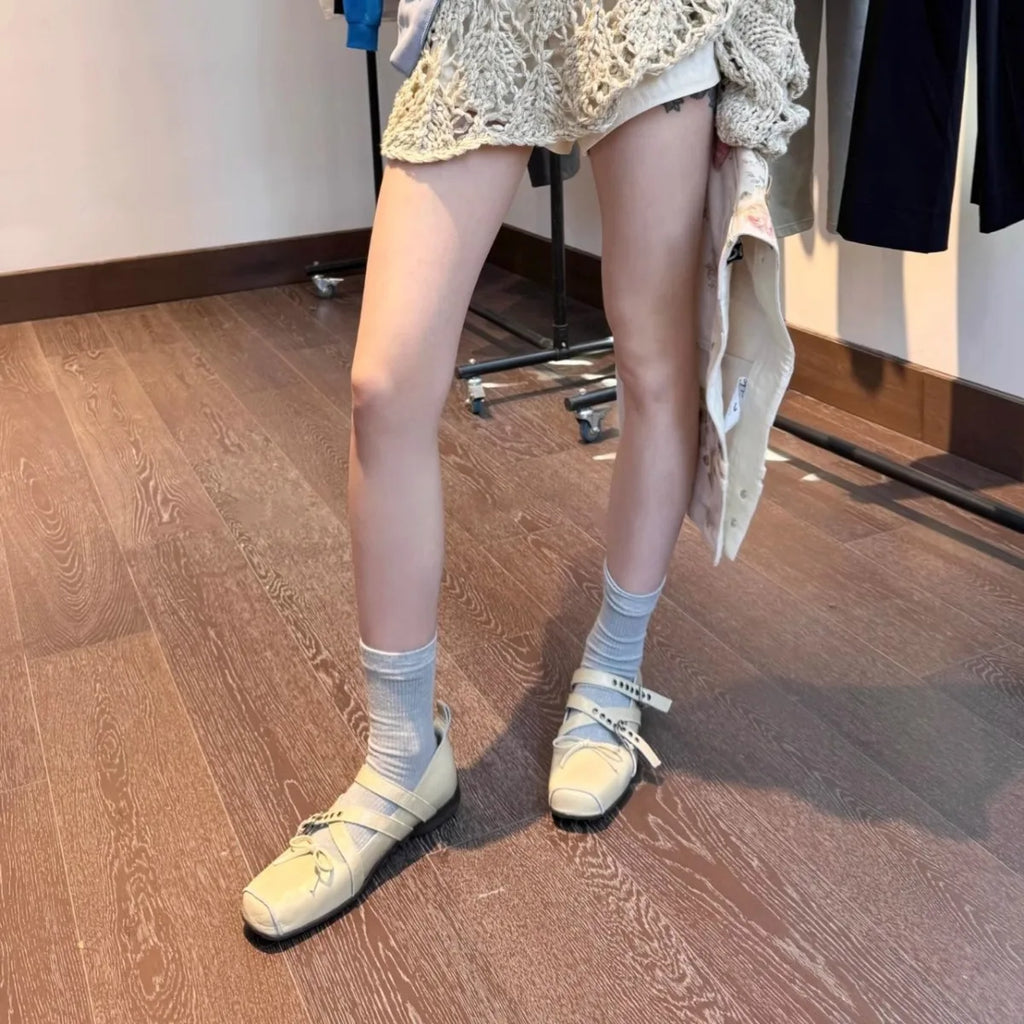 Flat Shoes for Women in Spring and Autumn 2025 New French Bow with Pig Nose Mary Jane Shoes Retro Ballet Shoes Ladies Zpaxo