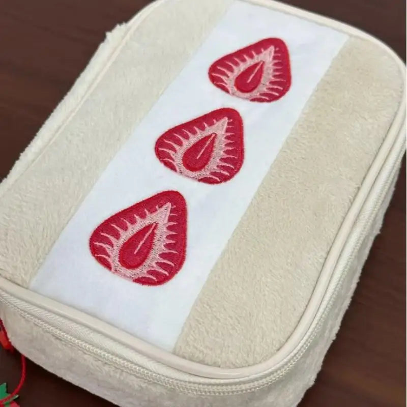 Cute Embroidered Strawberry Pencil Case Portable Stationery Pen Box Multi Functional Large Capacity Makeup Bag Storage Bag Zpaxo A