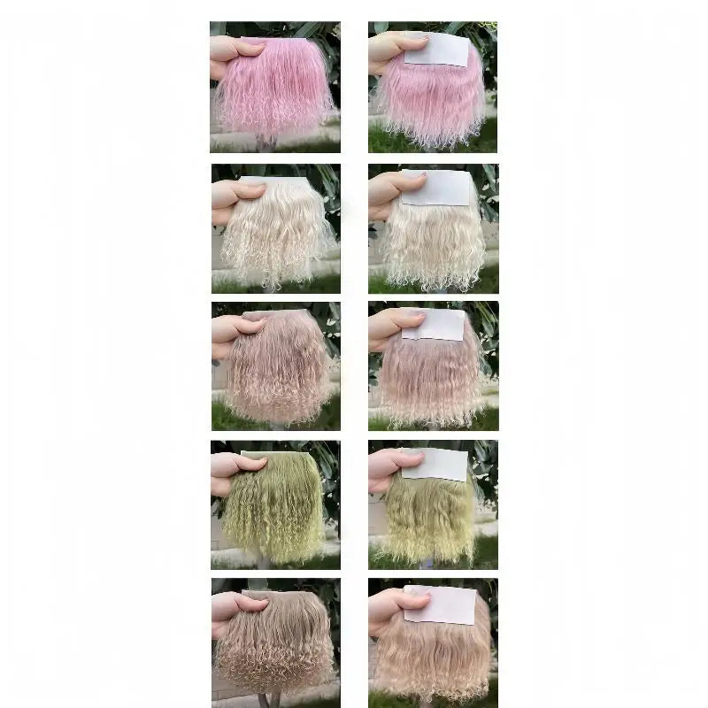 ▶1Pcs Dolls Accessories Mongolia Fur Sheepskin Wool Extensions Curly Texture Hair Row Curly Hair Extensions SD Blyth Wigs Hair Zpaxo