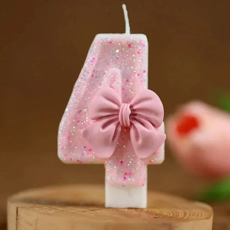 Cute Pink Bow 3D Digital Cake Candles Suitable Birthday Party