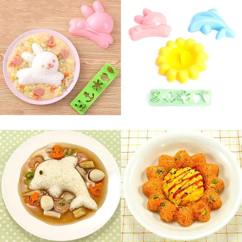 4-Piece Animal Sushi Mold Set – Rabbit & Dolphin Bento Maker
