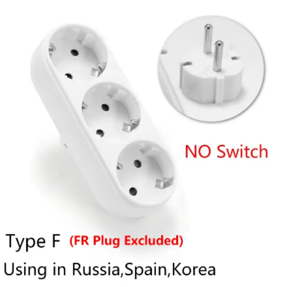 EU 3-Way Power Strip Adapter European Standard 16A 250V Multi Plug Outlet Wall Extender for Home Office Zpaxo