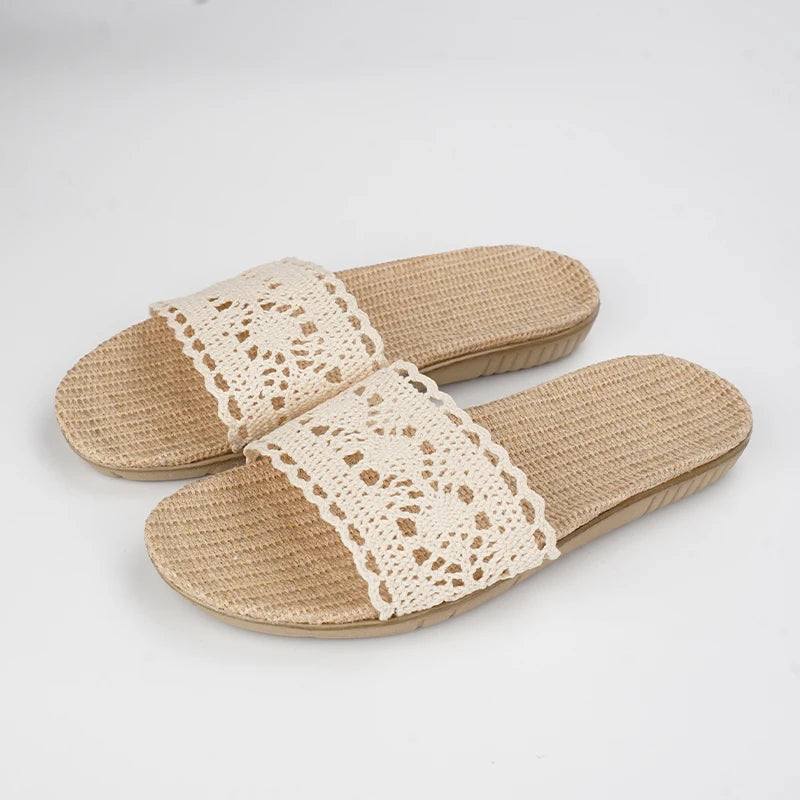 SHAJI Summer Women's Linen Slippers Home Lightweight Indoor Non-slip Zpaxo 2026 White 40-41