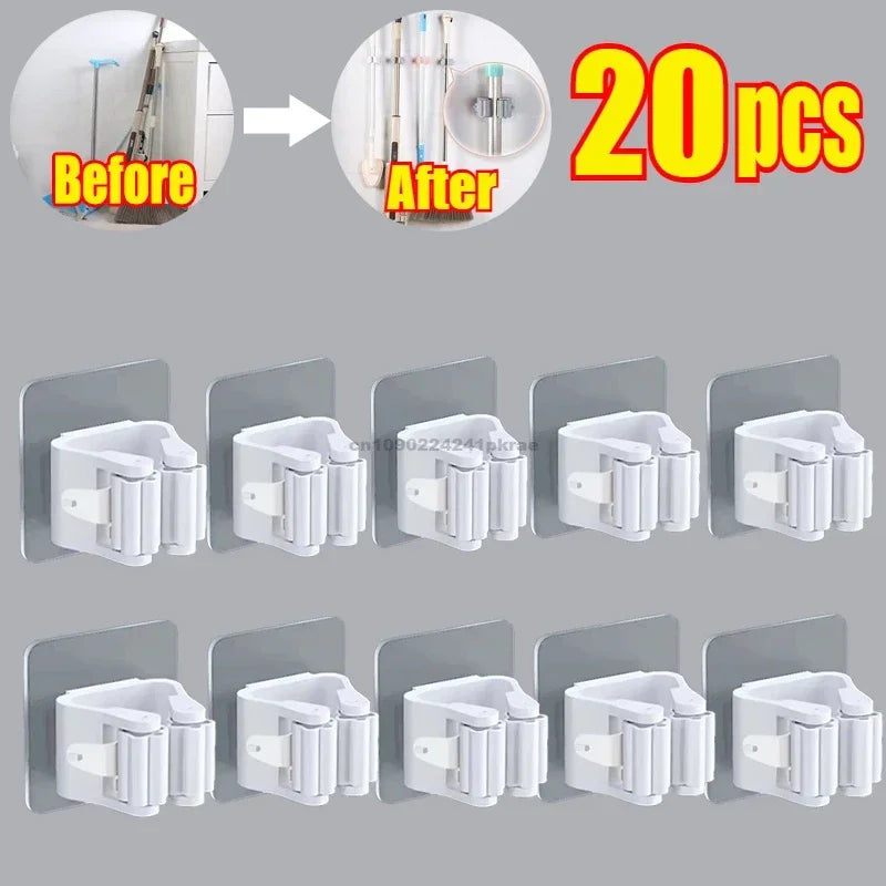 Self-adhesive Mop Holder Broom Stand Wall Mounted Mop Support Sweeping Brush Hook Storage Organizer Bathroom Kitchen Accessories Zpaxo 20pcs-White