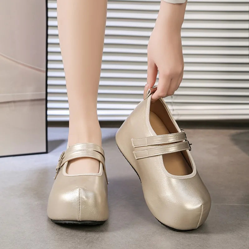 Women's Heels Single Shoes Fashion Hidden Heel Loafers Zpaxo champagne color 38