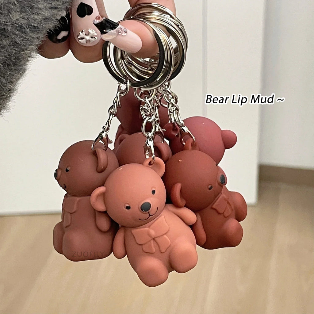 Keychain Design Cute Bear Matte Lip Mud Lipstick Velvet Glaze Sexy Zpaxo