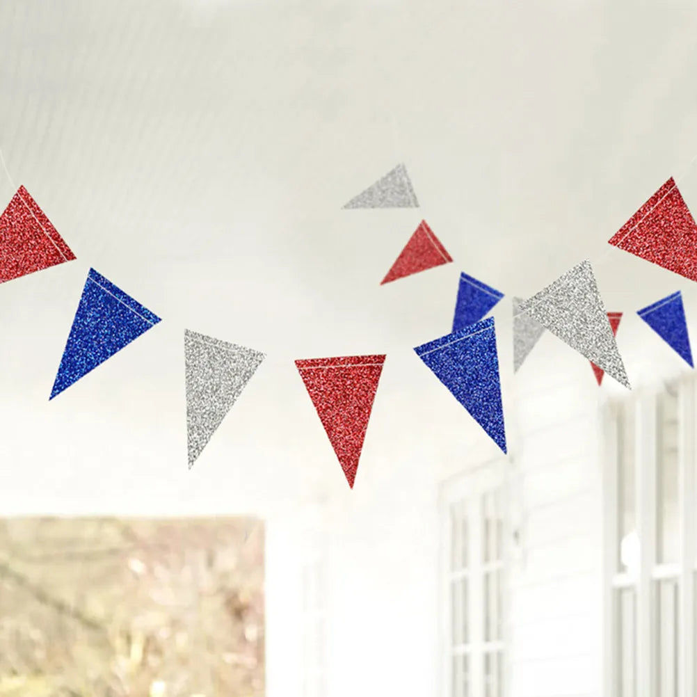 Red White Flag Pennants Premium Paper Triangular Bunting Garland for Independence Day Party Decoration Zpaxo