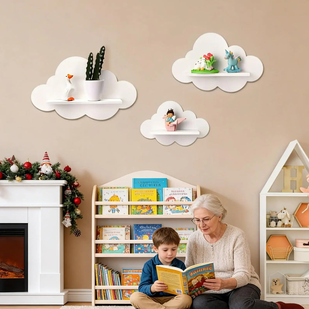 3pcs Cute Floating Shelves Cloud Shaped Bookshelf Cloud-Shaped Modern Wall Shelves For Kid's Room Nursery Kitchen Workplace Zpaxo
