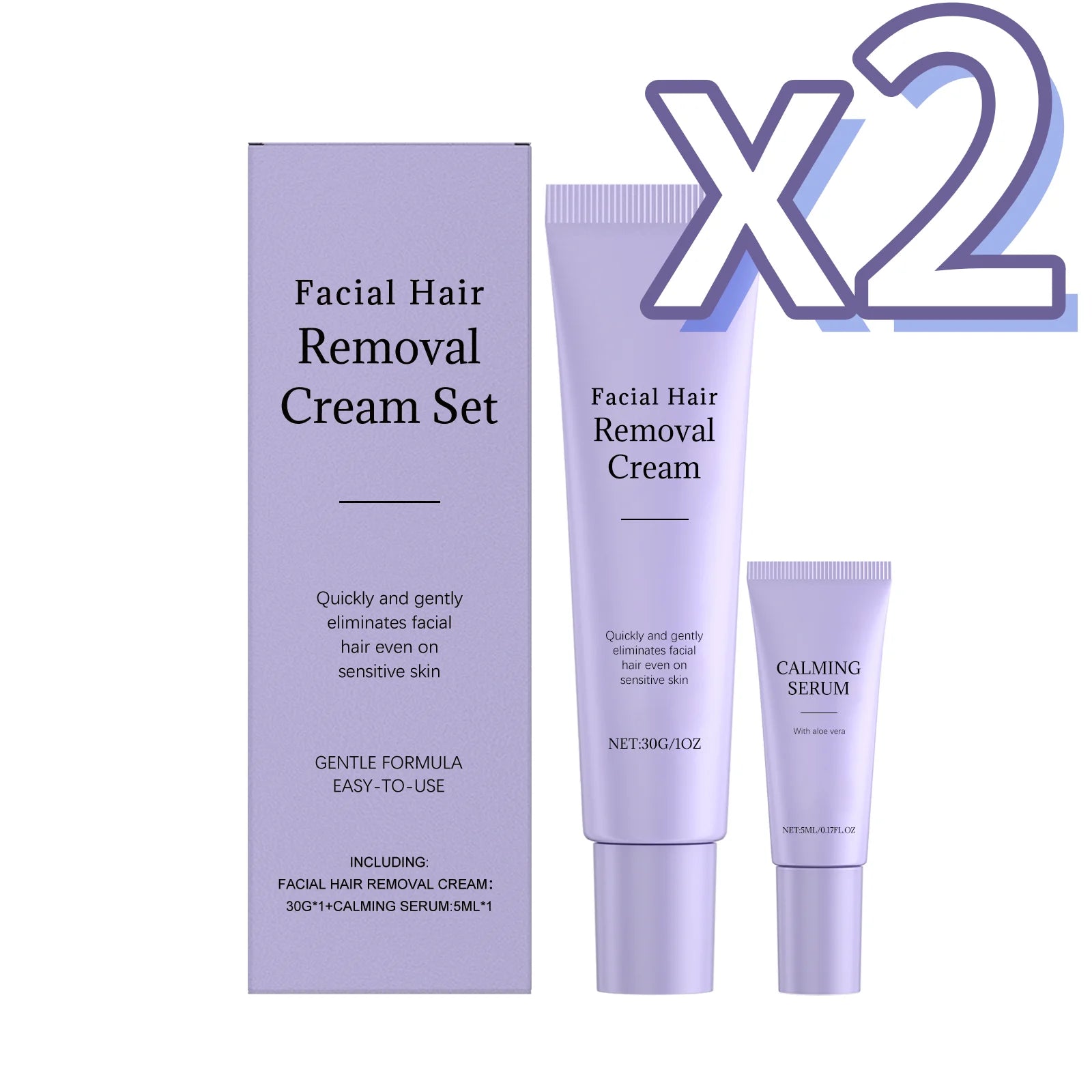 Painless Face & Body Hair Removal Cream + Calming Serum Kit Hair Removal Kit Zpaxo 1 set Boxed X 2