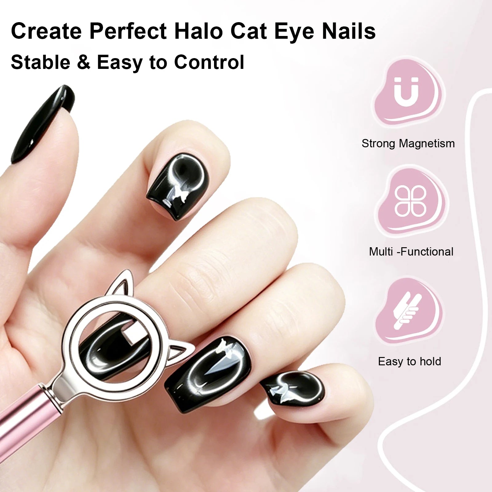 Cat Ear Shape Halo Cat Eye Nail Magnet Strong Ring Magnetic Tool for Glass Bead Side Light Nail Art DIY Magnetic Gel Manicure Zpaxo