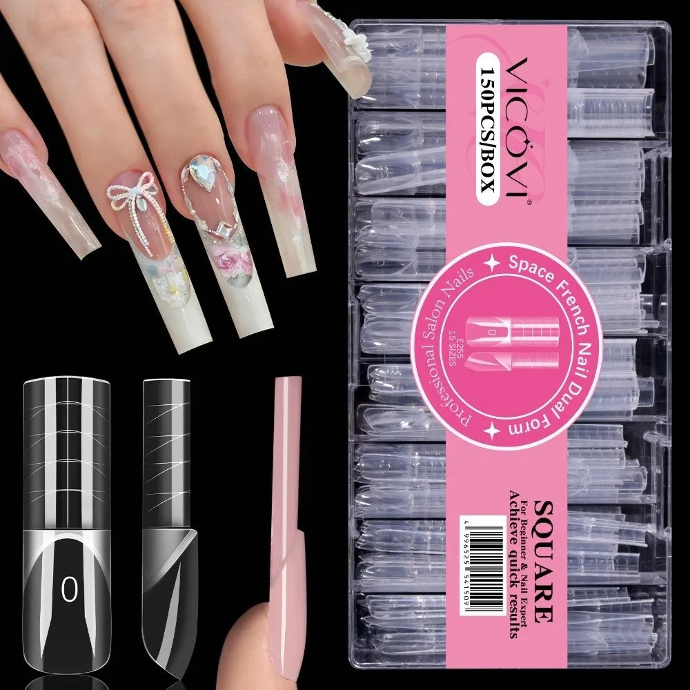 150Pcs Transparent False Nail Full Cover 15 Sizes Nail Forms Smart French Line Quick Building Nail Extension Form Zpaxo