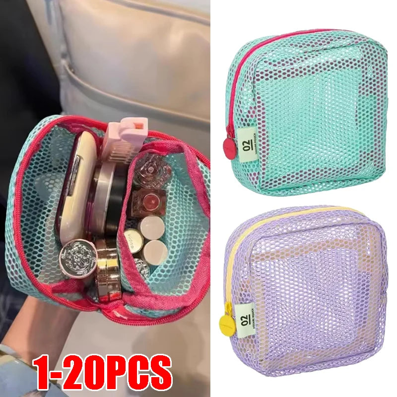 Vibrant Dopamine Mesh Makeup Organizer Bag Large Capacity Travel