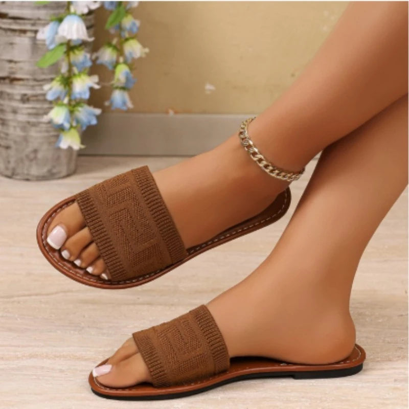 Women Slippers 2026 Summer Luxury Fashion Flat Sandals Brown Designer Zpaxo 43 image color 1