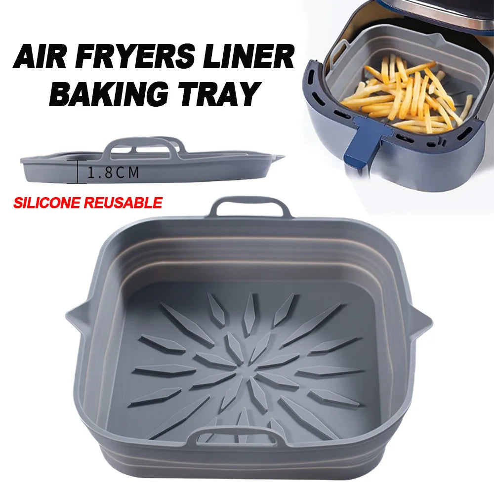 Silicone Air Fryers Liner Oven Baking Tray Square Oven Baking Tray Basket Reusable Liner Pizza Basket Mat Insert Dish Pan Zpaxo