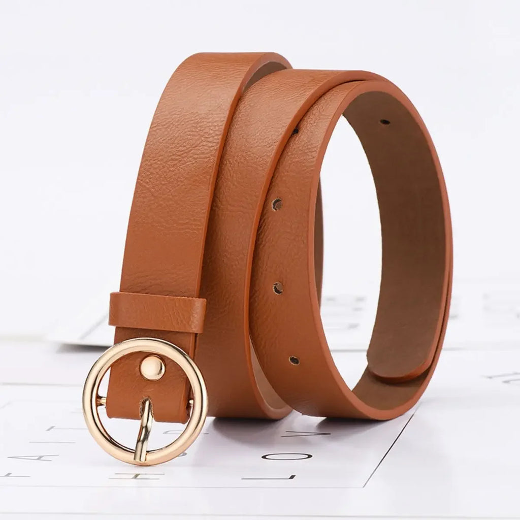 Women's Belt Fashionable Round Buckle Jeans Cargo Pants Skirt Thin