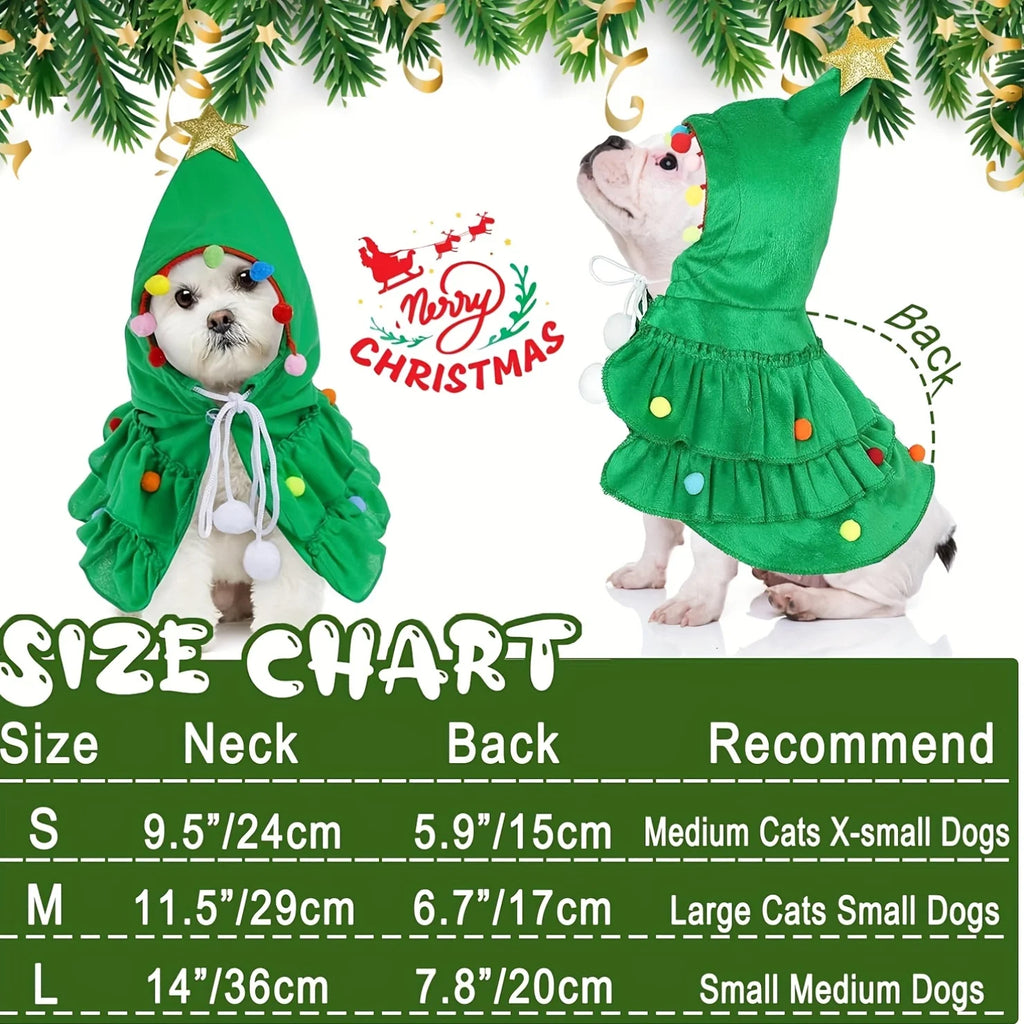 Christmas Tree Pet Costume Hooded Cape Small Dogs Cats Cute Design