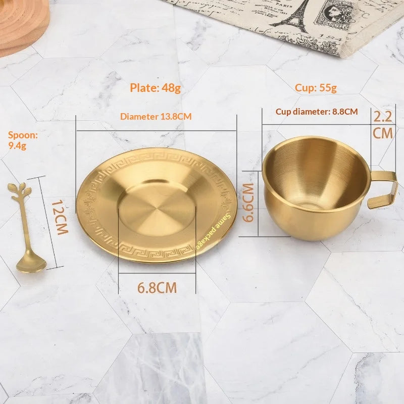 250ml Gold Stainless Steel Coffee & Tea Cup Set with Spoon Coffee Cup Set Zpaxo