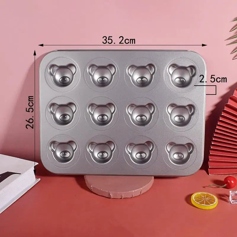 4 6 9 12 Even Bear Mold Baking Pan Non-stick DIY Cute Candy Cake Tool Zpaxo 12 Gray
