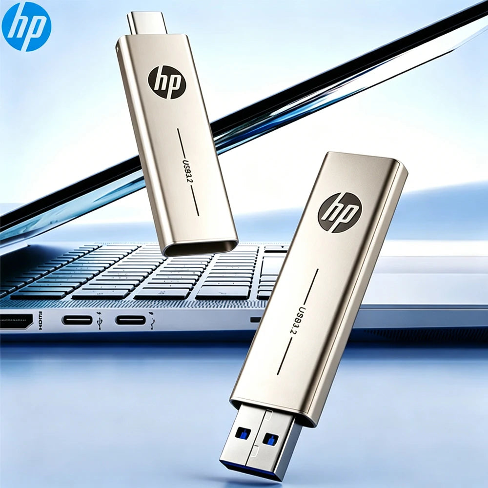 HP 2 in 1 OTG USB 3.2 Flash Drive Retractable Type-C Dual Metal Pendrive 64GB 128GB 256GB for Laptop PC Smartphone Zpaxo