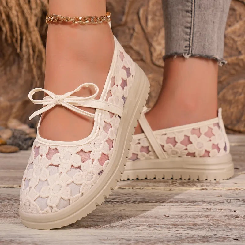 2026 Women Fashion Ballet Thick Soled Single Shoes Breathable Laces Zpaxo