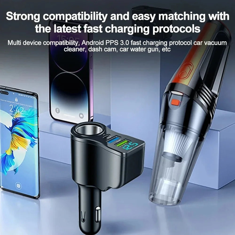 4-in-1 66W USB-C Car Charger with Voltage Display | Fast Charge Car Charger Zpaxo
