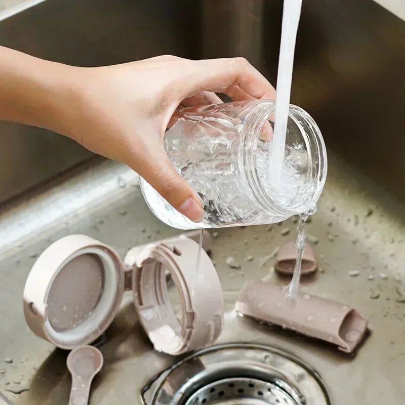 2 in 1 Household kitchen Moisture-Proof Seasoning Jar Salt Container Glass Spice Bottle Spoon separation Glass Seasoning Can liy Zpaxo