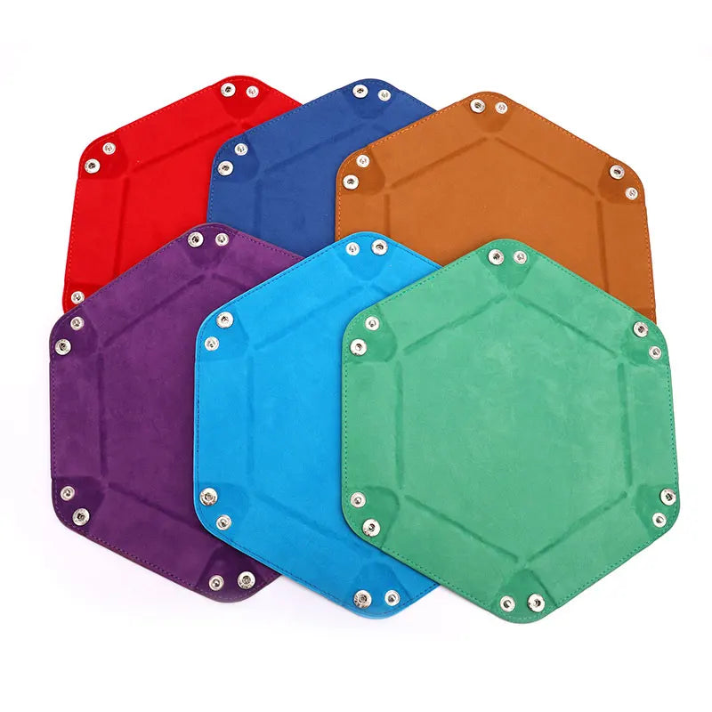 High Quality Foldable Dice Tray Box PU Leather Folding Hexagon Coin Square Tray Dice Game Zpaxo
