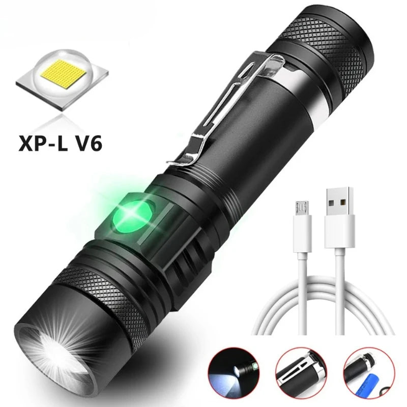 1000LM T6 LED Tactical Flashlight | Type-C Rechargeable Zoomable