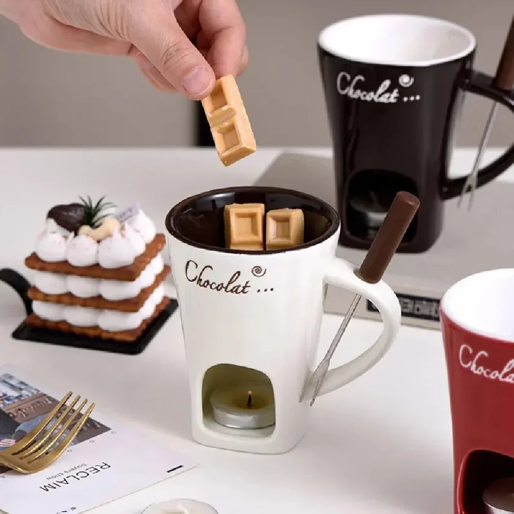 European Style Candle Cup Cheese Chocolate Ice Cream Candle Heated Melted Ceramic Cup Home Kitchen with Fork Creative Coffee Cup Zpaxo