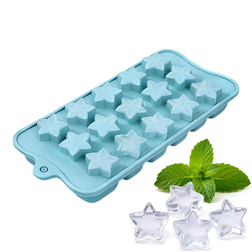 Star Silicone Mold 15 Cavity Blue Shape Easy Release Ice Cube Tray