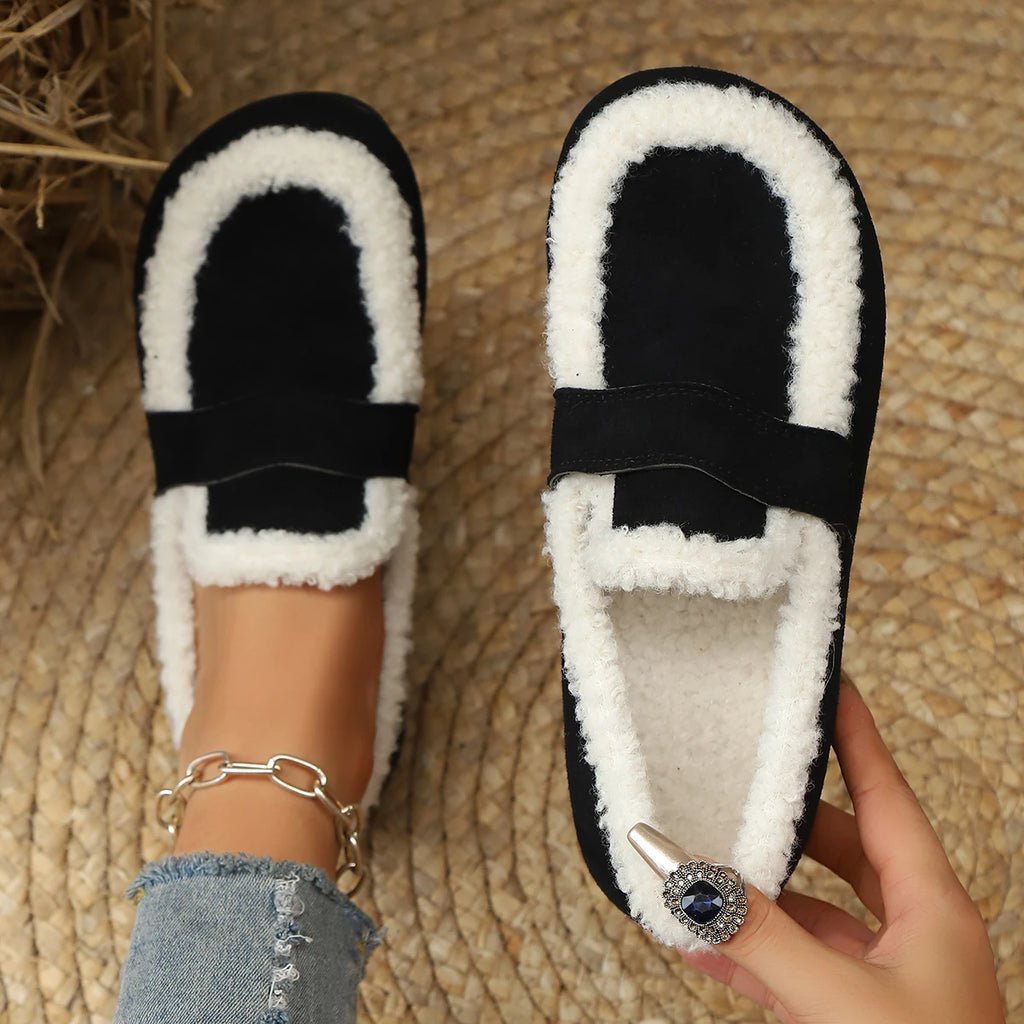 Women Ankle Boots 2025 New Winter Style Cotton Shoes Fur Flat Indoor Outdoor Shoes Thick Bottom Slip-On Home Snow Boots Women Zpaxo