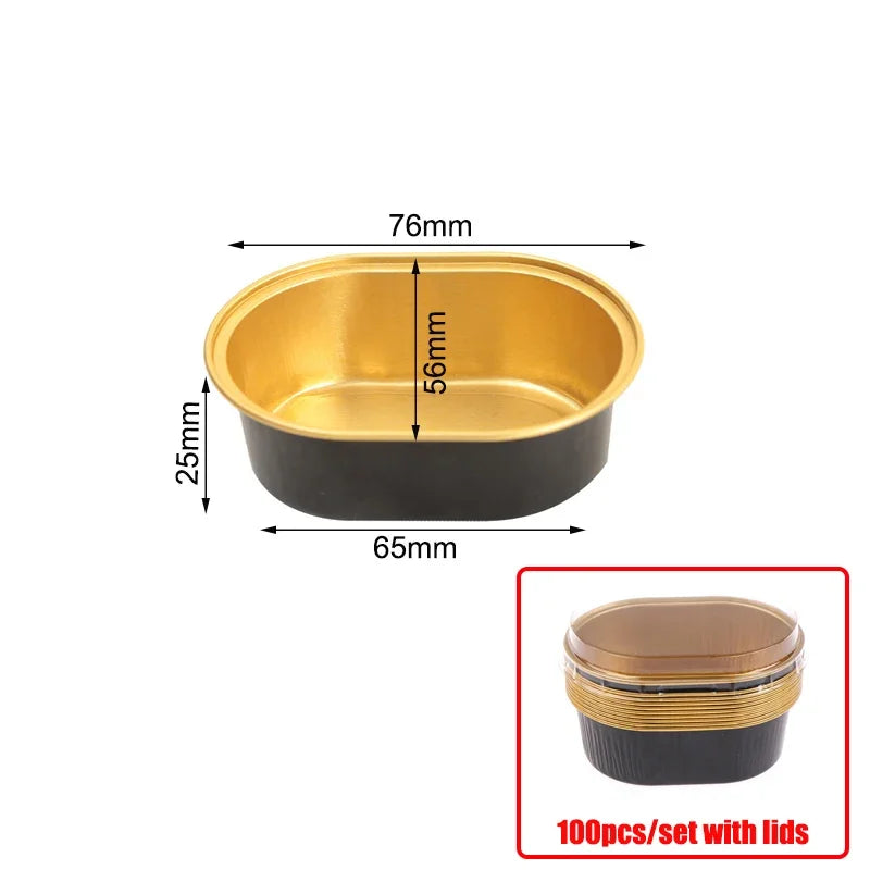 100Pcs 68ML Aluminum Foil Oval Non-Stick Baking Cups Cake Containers With Clear Lids Heat Resistant For Cakes Zpaxo Black