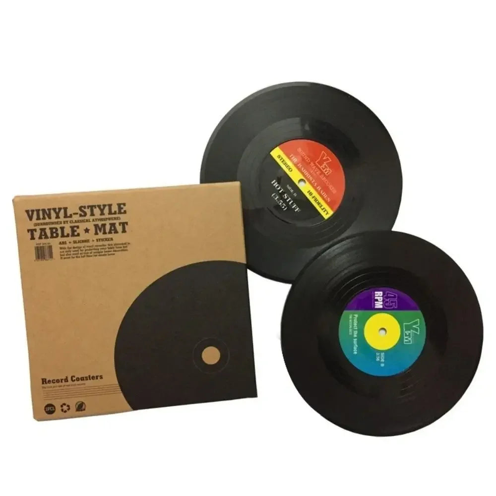 2/4/6PCS Retro Vinyl Record Cup Coaster Anti-slip Coffee Coasters Heat Resistant Music Drink Mug Mat Table Placemat Decor Zpaxo