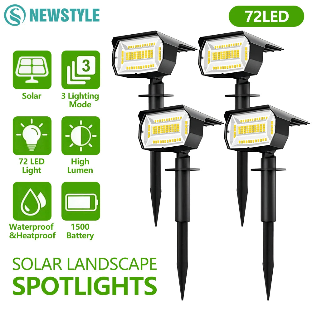 4PCS 72LED Solar Landscape Spotlights Solar Garden Lights Waterproof Solar Powered Fence Wall Lights Backyard Garage Yard Zpaxo