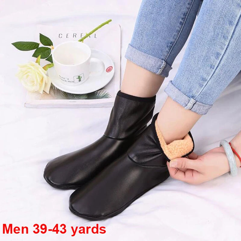 Unisex Winter Warm Leather Thermal Boot Slipper Indoor House Soft